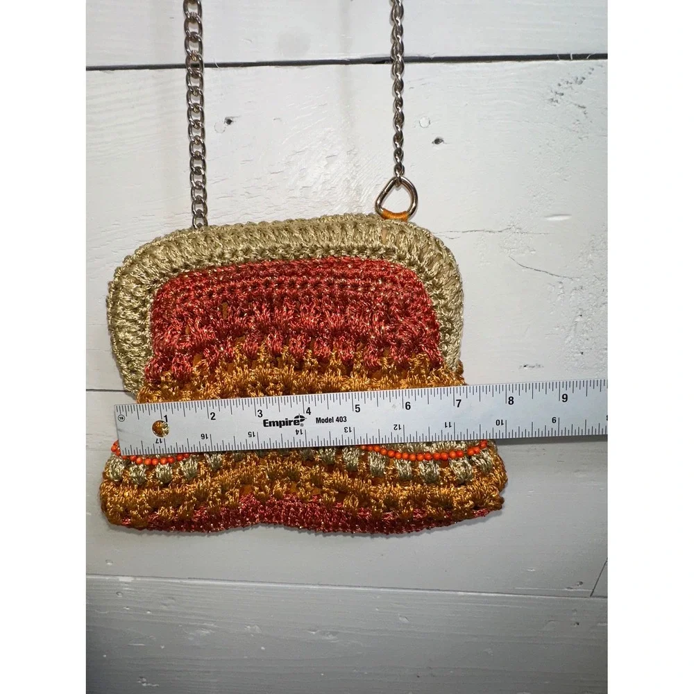 Free People Metallic Crochet Beaded Crossbody Bag Gold Orange Boho Mini Bag